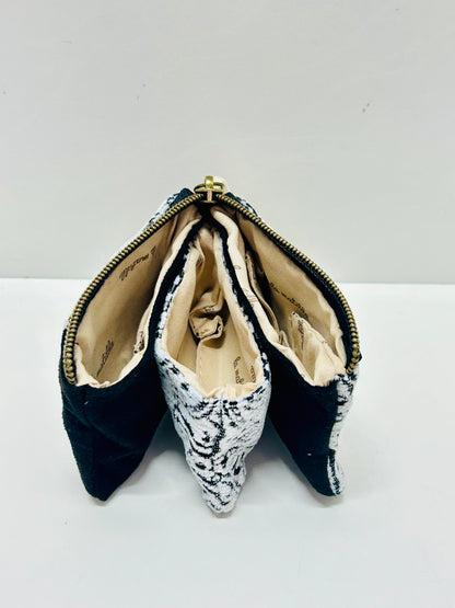 Monedero Tres Compartimentos Hojas Negro