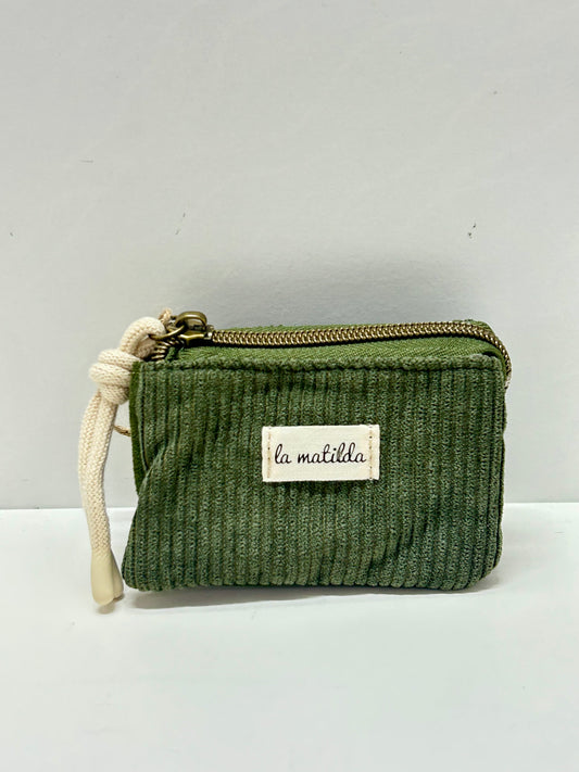 Monedero Tres Compartimentos Pana Oliva