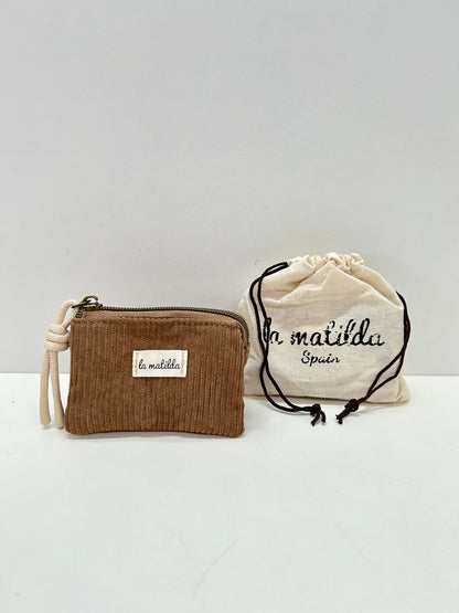 Monedero Tres Compartimentos Pana Marrón Tostado