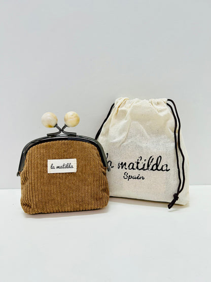 Monedero de Boquilla con Cierre de Bolas Pana Marrón Tostado