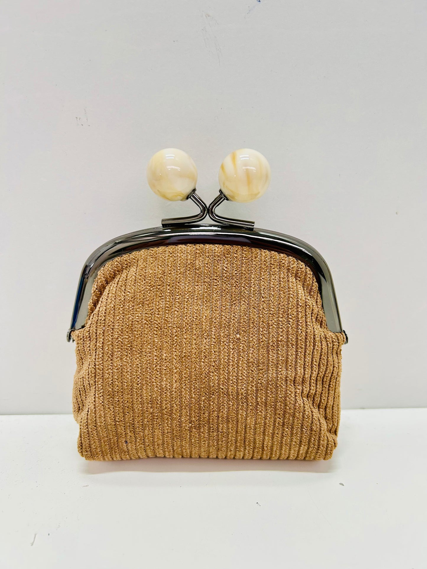 Monedero de Boquilla con Cierre de Bolas Pana Marrón Tostado