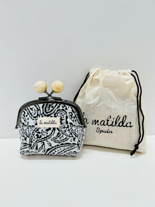 Monedero de Boquilla con Cierre de Bolas Hojas Negro