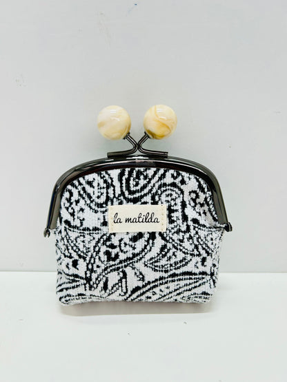 Monedero de Boquilla con Cierre de Bolas Hojas Negro