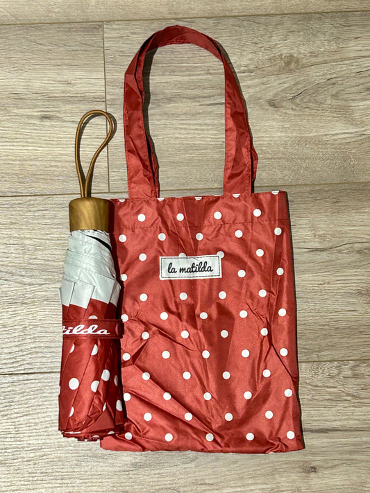 Paraguas plegable La Matilda Topos Rojo