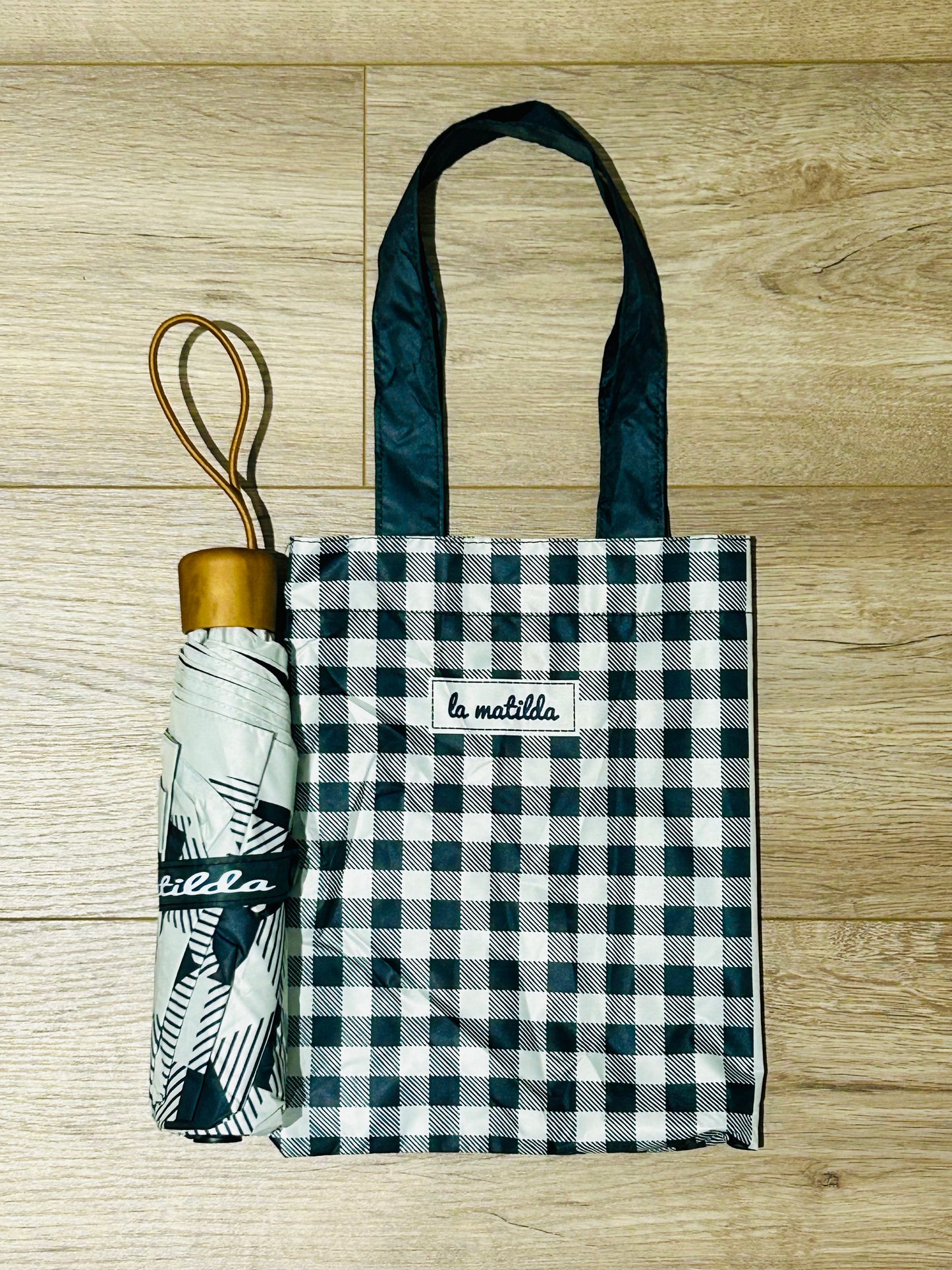 Paraguas plegable La Matilda Gingham Negro