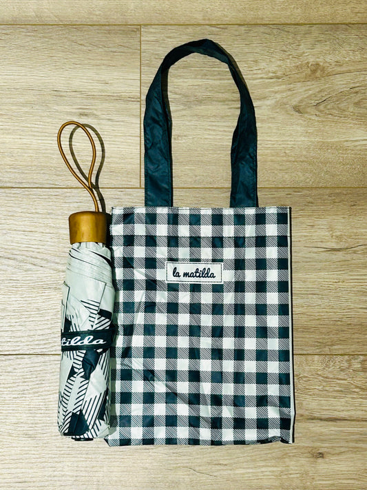 Paraguas plegable La Matilda Gingham Negro