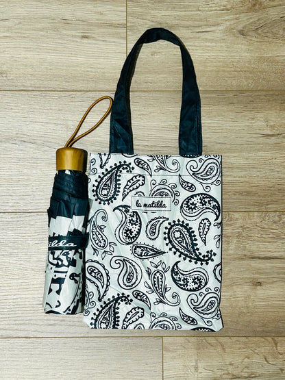 Paraguas plegable La Matilda Hojas Negro