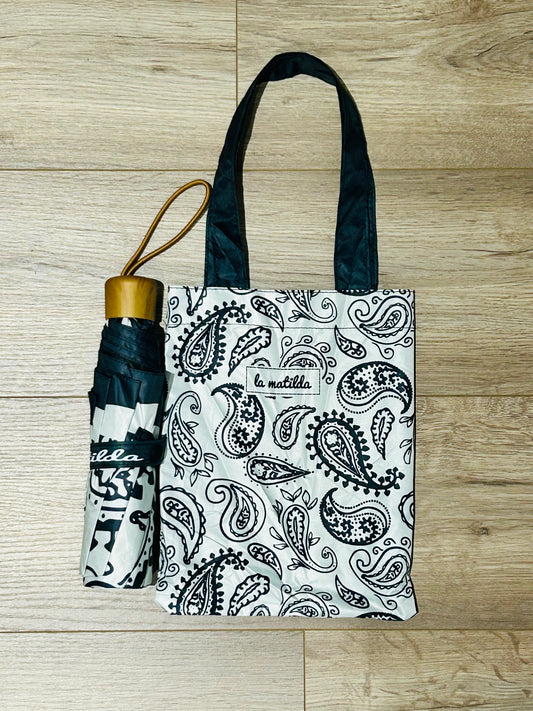 Paraguas plegable La Matilda Hojas Negro