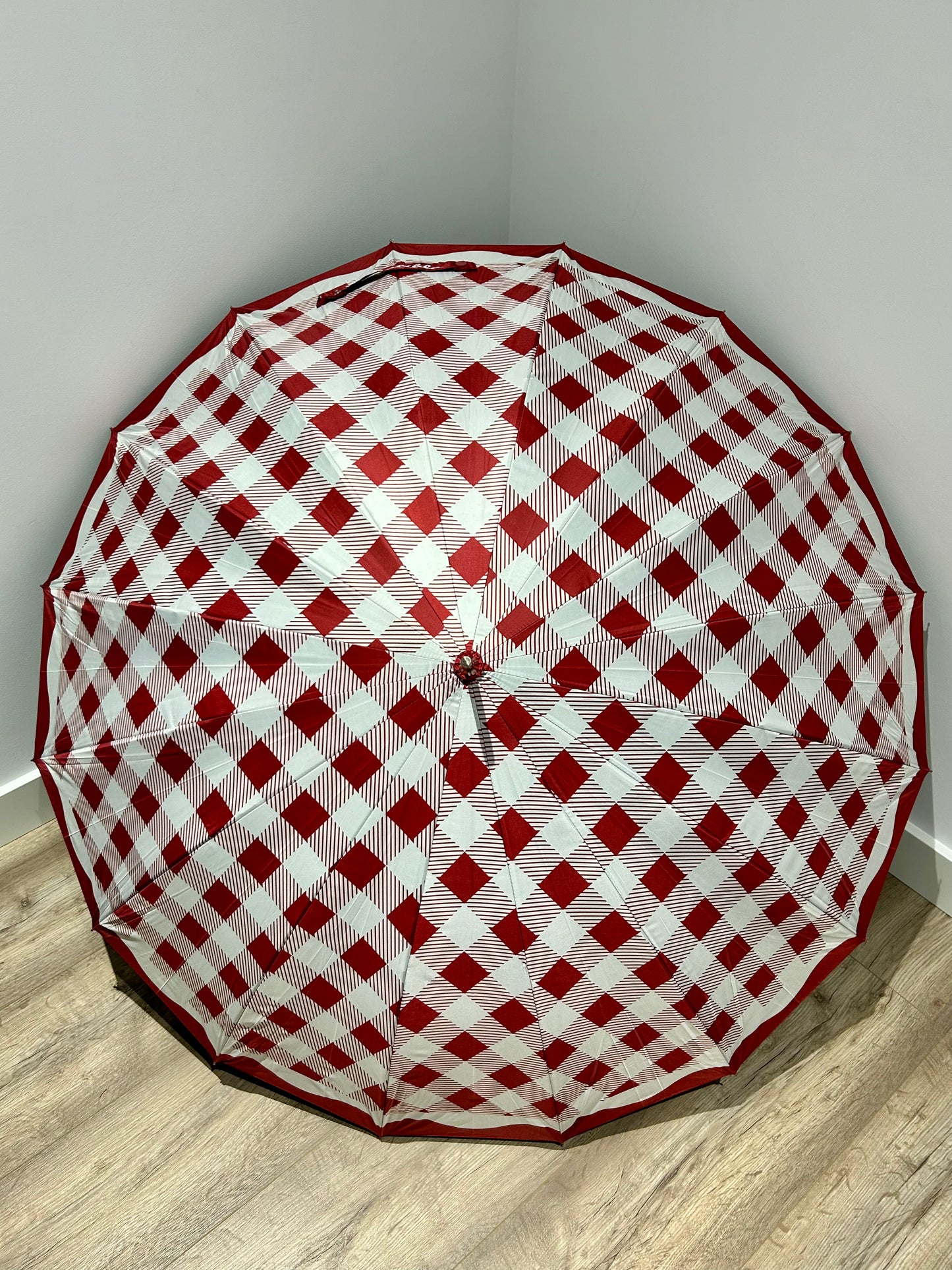 Paraguas largo 16 varillas La Matilda Gingham Rojo
