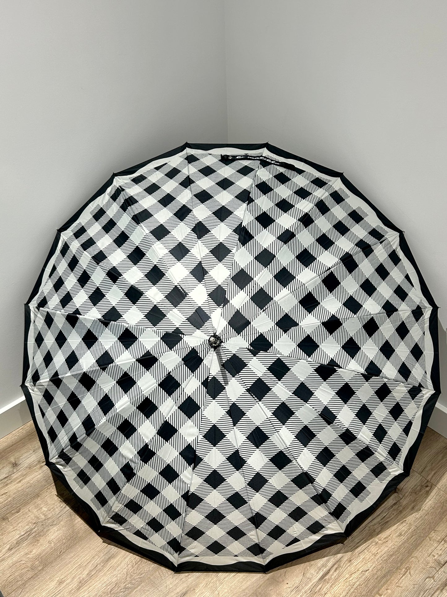 Paraguas largo 16 varillas La Matilda Gingham Negro