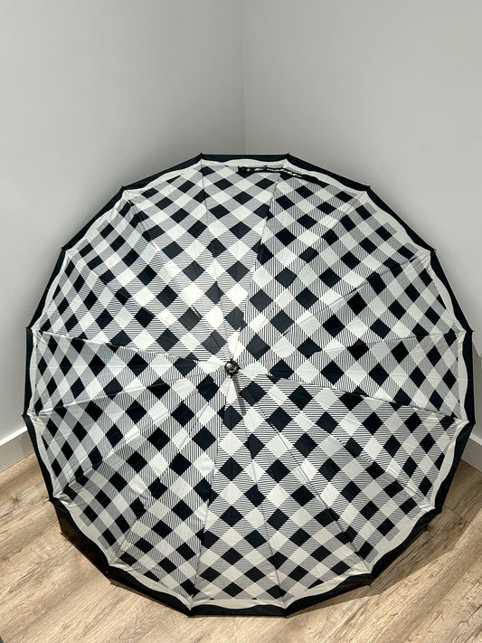 Paraguas largo 16 varillas La Matilda Gingham Negro