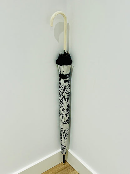 Paraguas largo 16 varillas La Matilda Hojas Negro