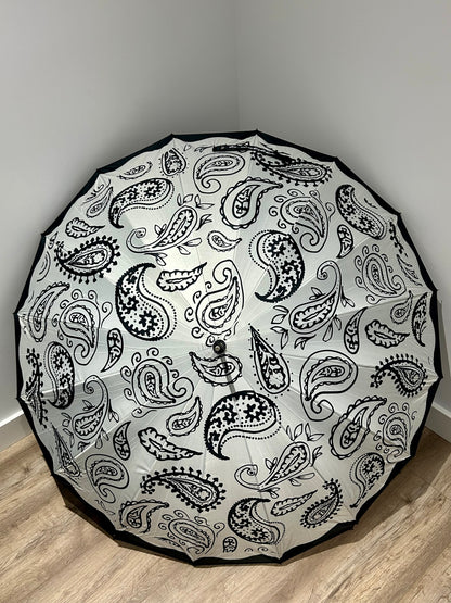 Paraguas largo 16 varillas La Matilda Hojas Negro