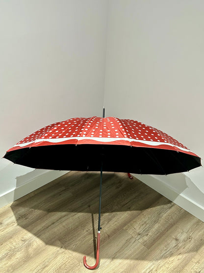 Paraguas largo 16 varillas La Matilda Topos Rojo
