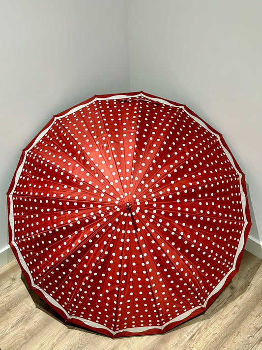 Paraguas largo 16 varillas La Matilda Topos Rojo