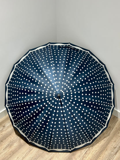 Paraguas largo 16 varillas La Matilda Topos Azul