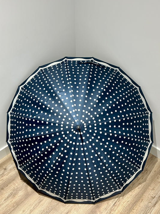 Paraguas largo 16 varillas La Matilda Topos Azul