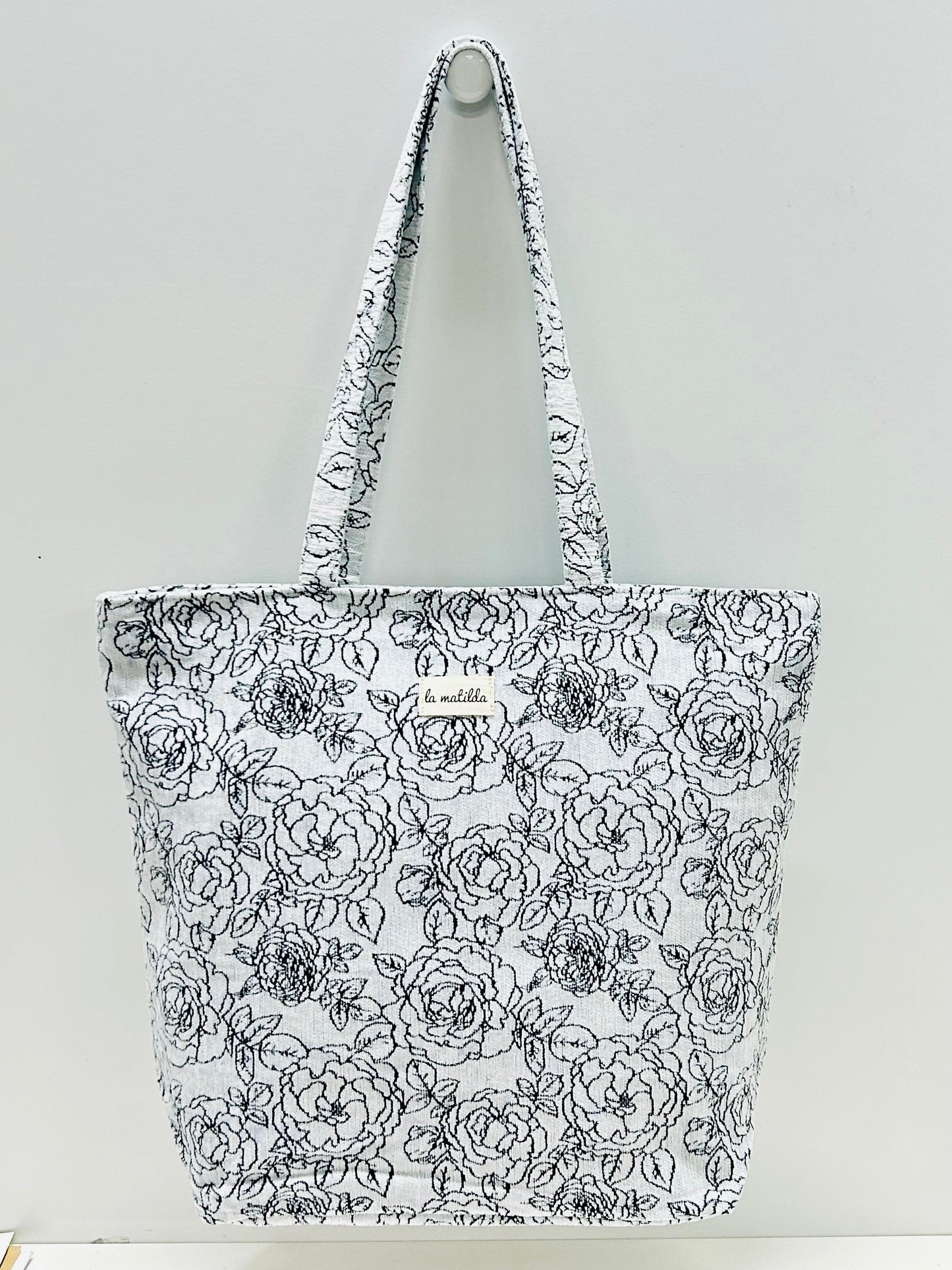 Bolsa Tote Bag Grande Rosa Negro