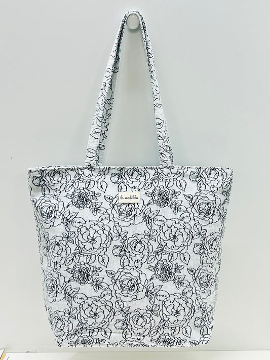 Bolsa Tote Bag Grande Rosa Negro