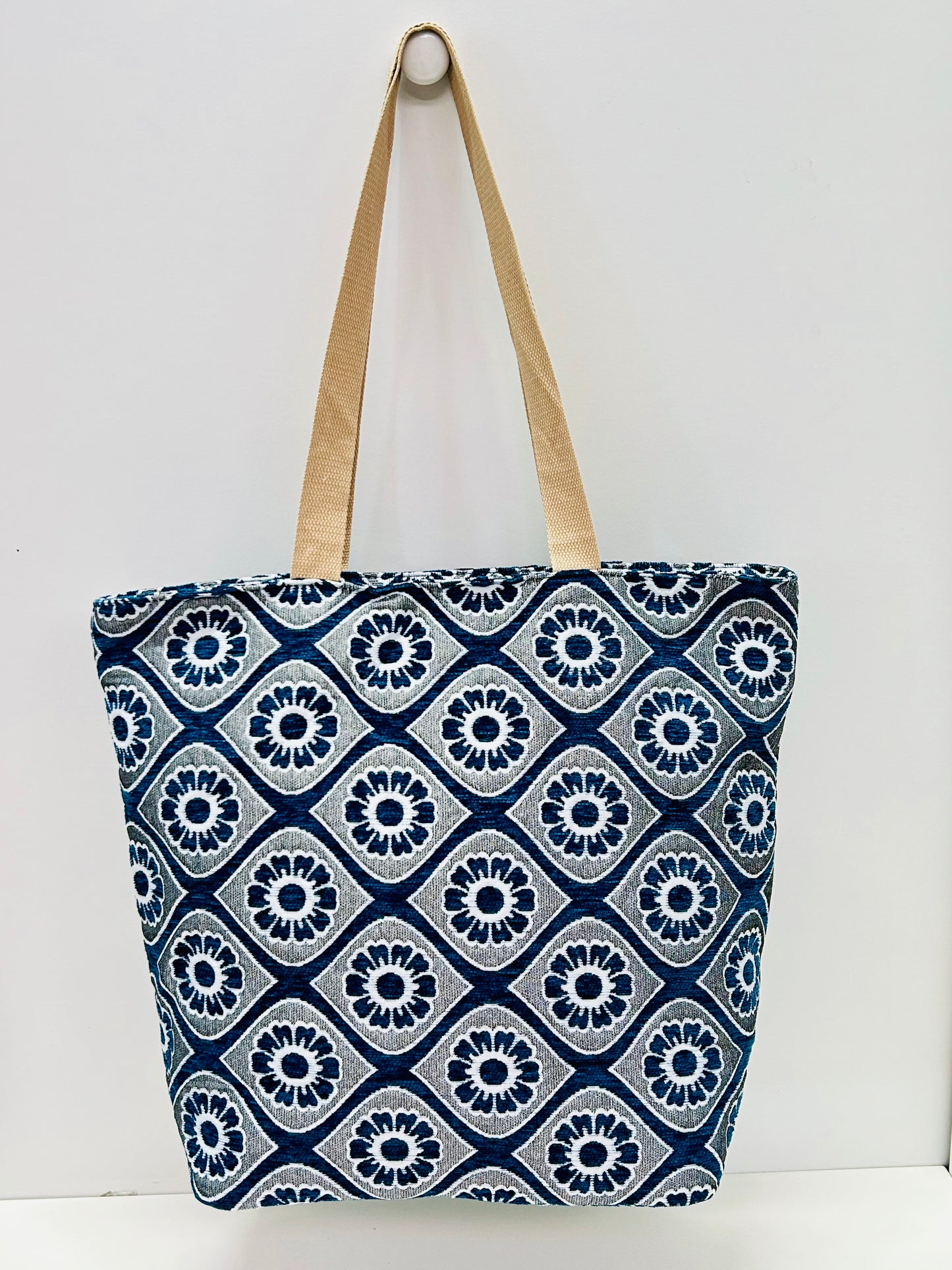 Bolsa Tote Bag Grande Flor Azul Marino
