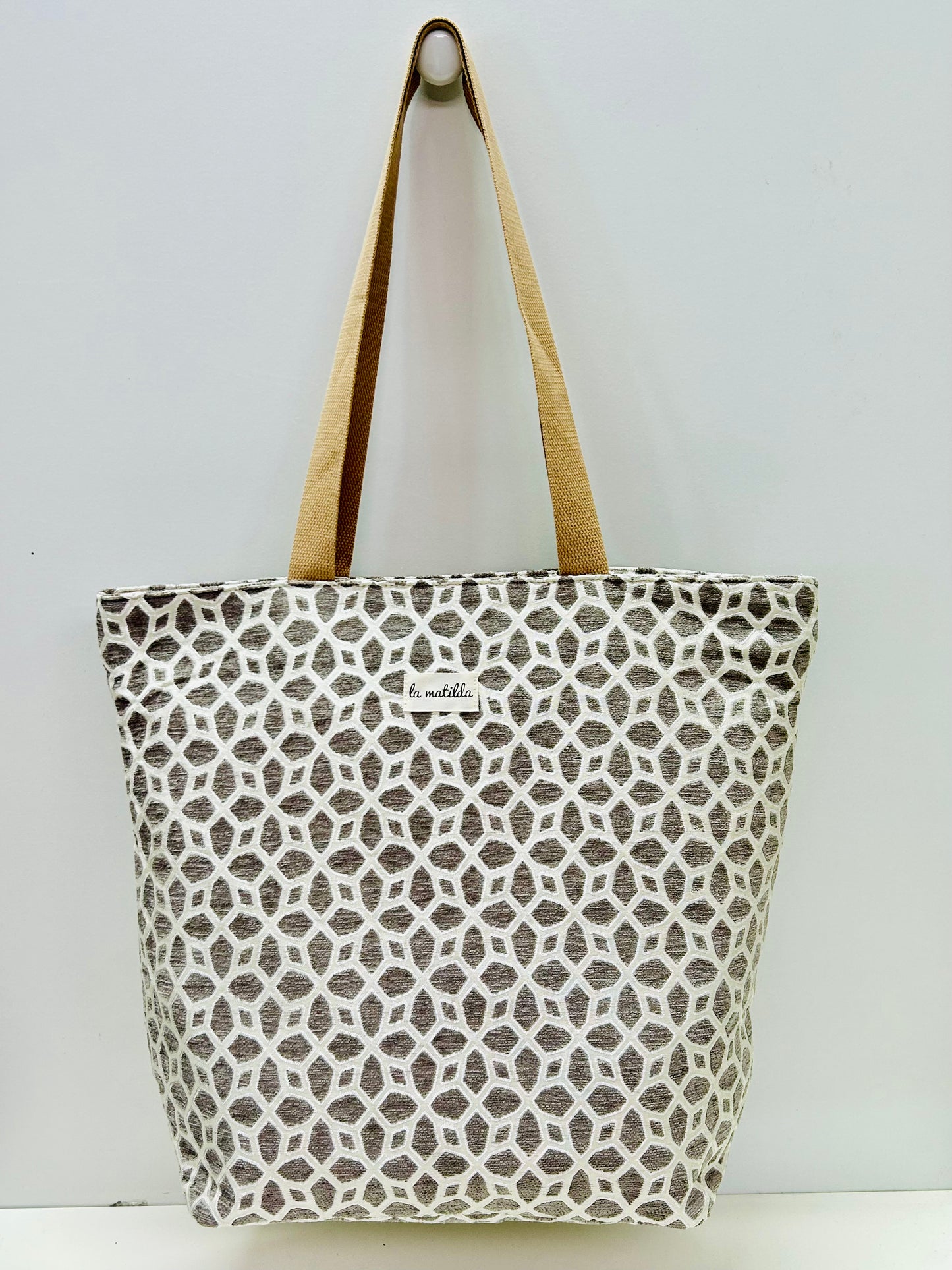 Bolsa Tote Bag Grande Gris Hilo Plata