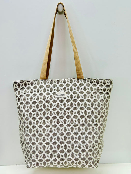 Bolsa Tote Bag Grande Gris Hilo Plata