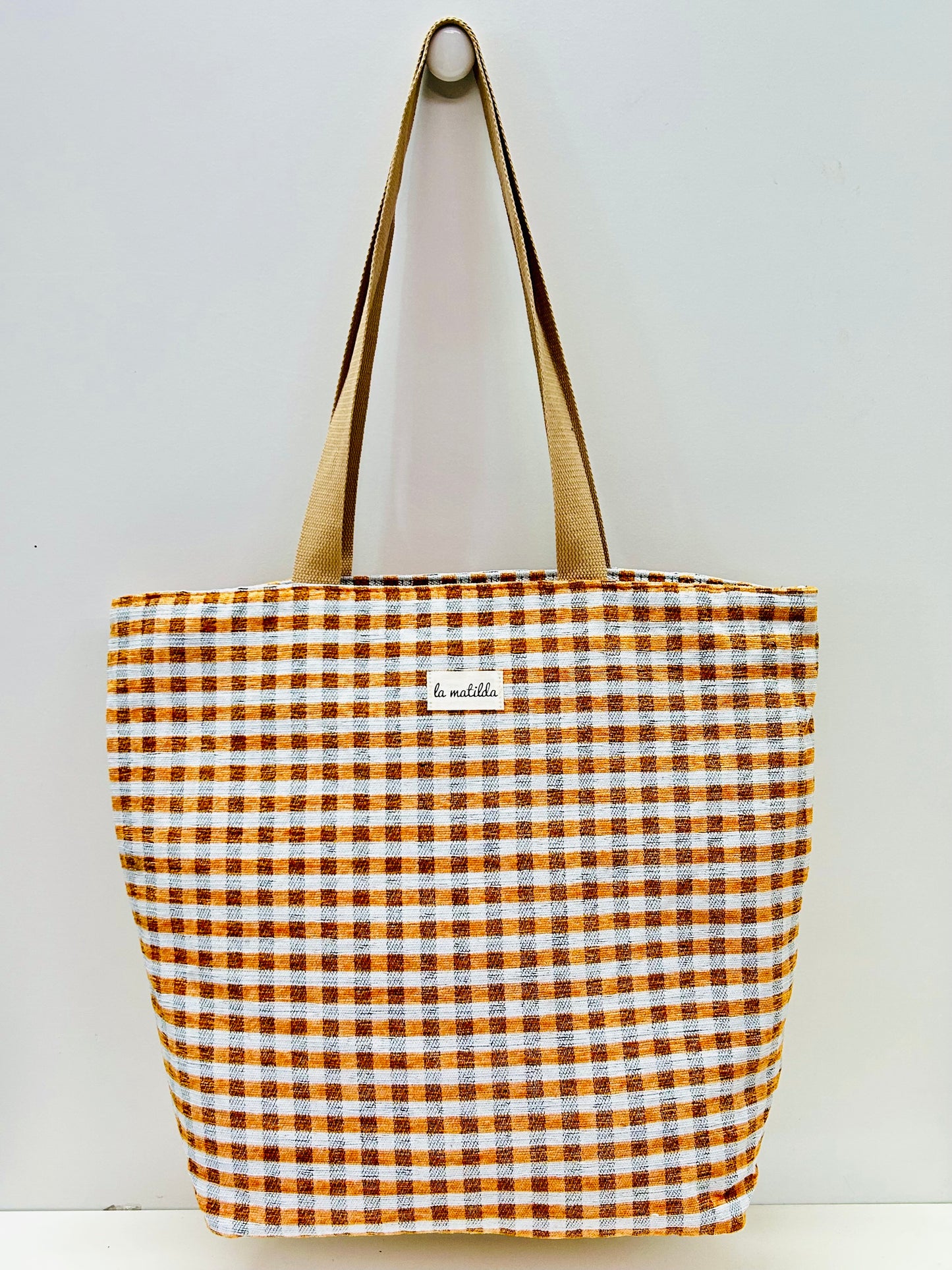 Bolsa Tote Bag Grande Gingham Mostaza