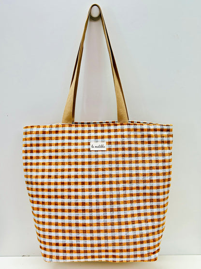 Bolsa Tote Bag Grande Gingham Mostaza