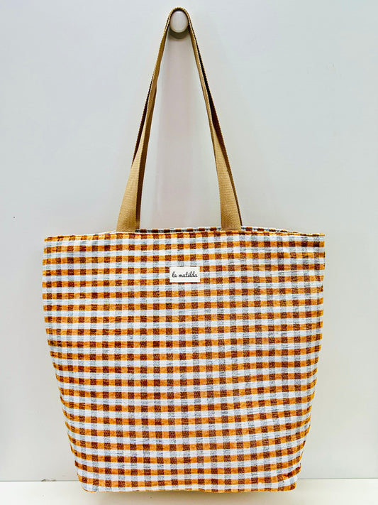 Bolsa Tote Bag Grande Gingham Mostaza