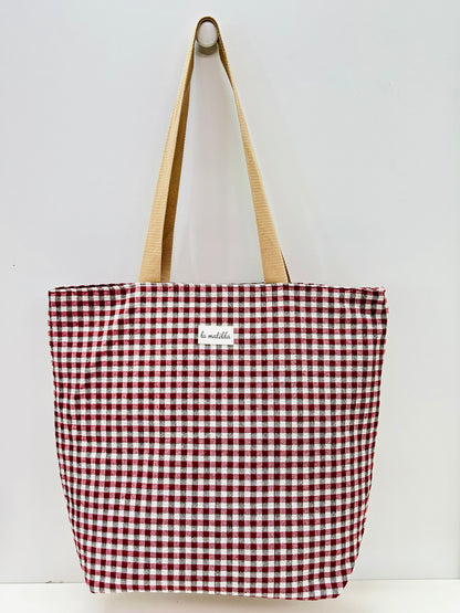 Bolsa Tote Bag Grande Gingham Rojo-Negro