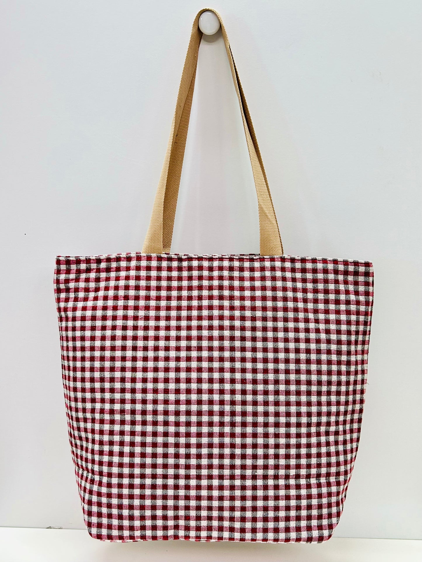 Bolsa Tote Bag Grande Gingham Rojo-Negro