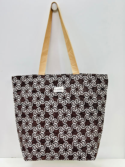 Bolsa Tote Bag Grande Marrón Hilo Plata