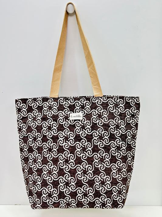 Bolsa Tote Bag Grande Marrón Hilo Plata