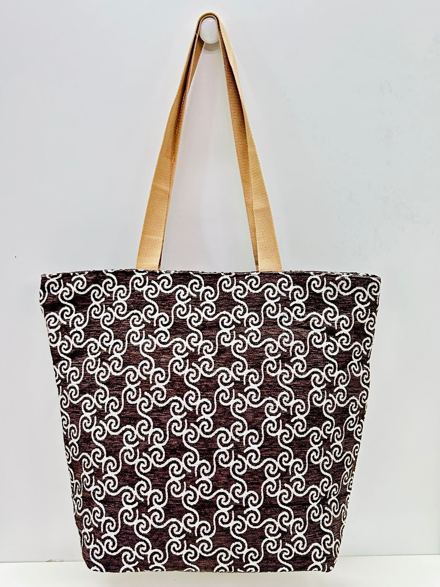 Bolsa Tote Bag Grande Marrón Hilo Plata