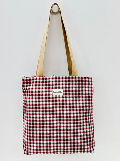 Bolsa Tote Bag Gingham Rojo-Negro