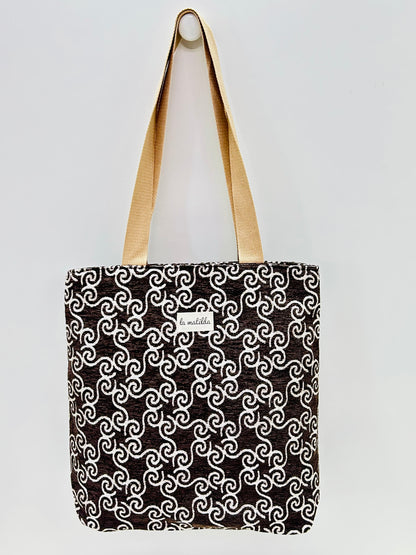 Bolsa Tote Bag Marrón Hilo Plata