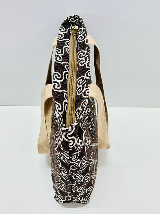 Bolsa Tote Bag Marrón Hilo Plata