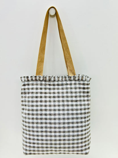 Bolsa Tote Bag Volantes Gingham Gris