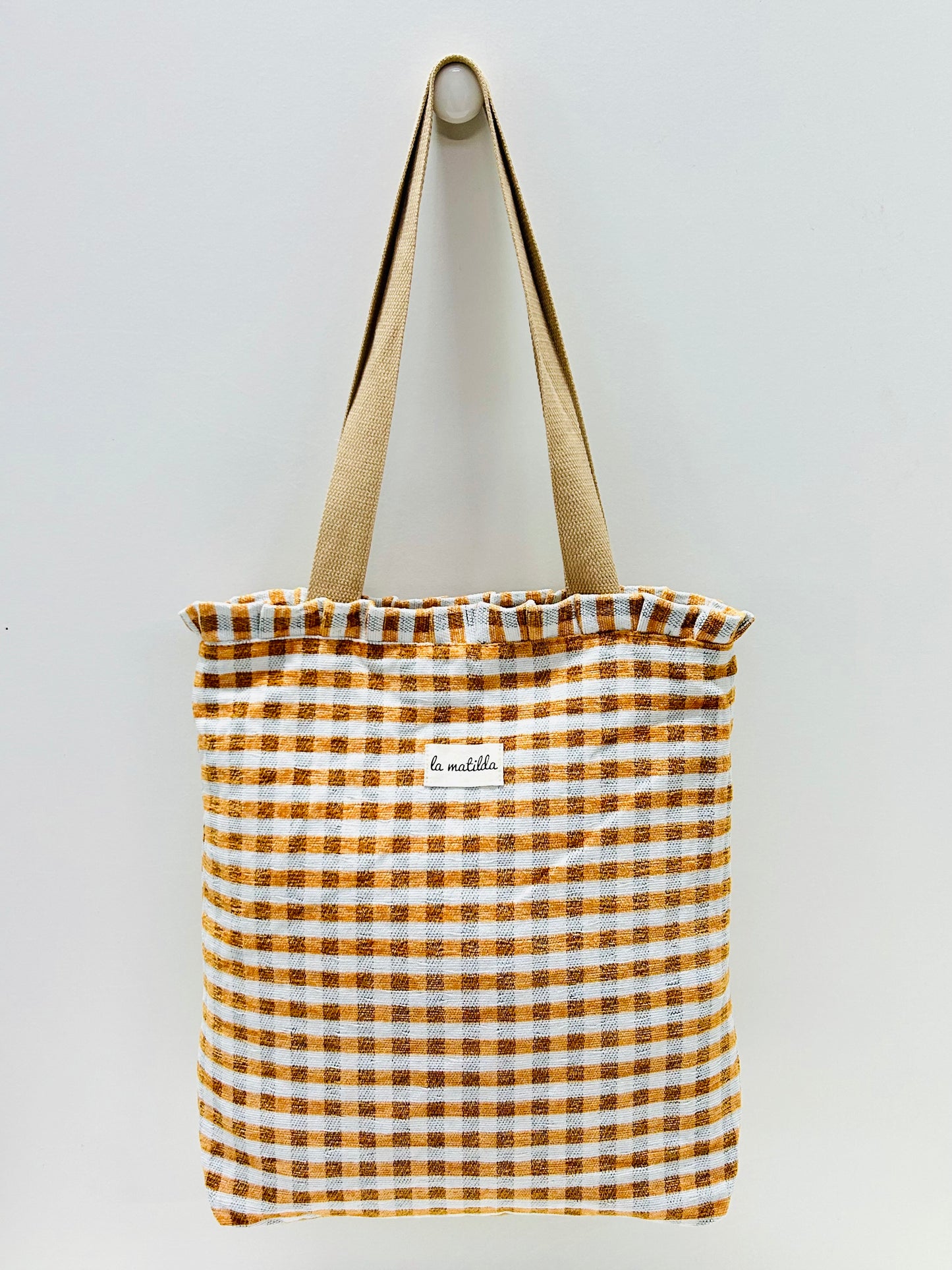 Bolsa Tote Bag Volantes Gingham Mostaza