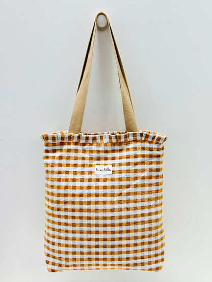 Bolsa Tote Bag Volantes Gingham Mostaza