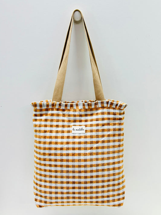 Bolsa Tote Bag Volantes Gingham Mostaza