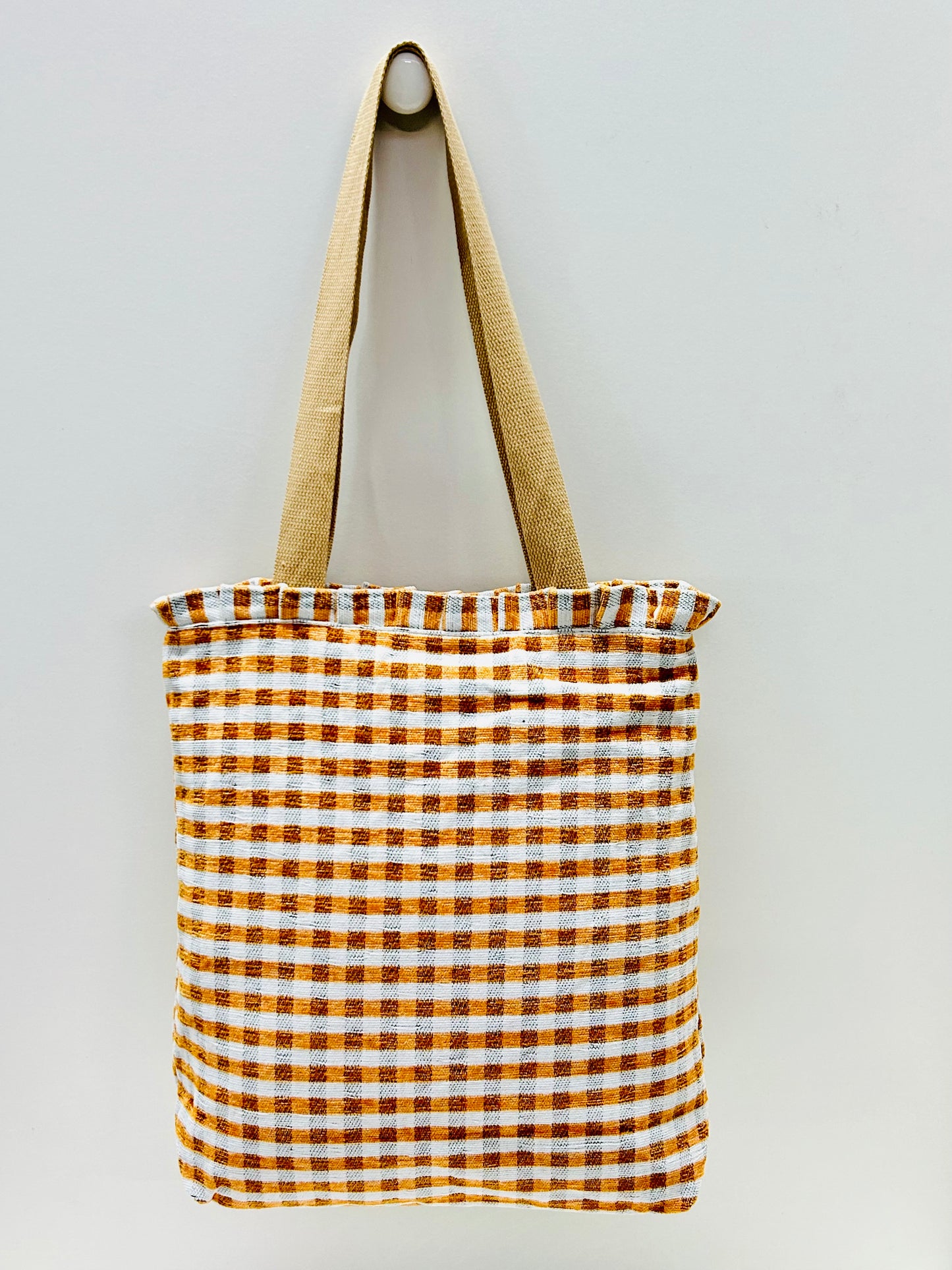 Bolsa Tote Bag Volantes Gingham Mostaza