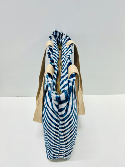 Bolsa Tote Bag Volantes Gingham Azul Marino