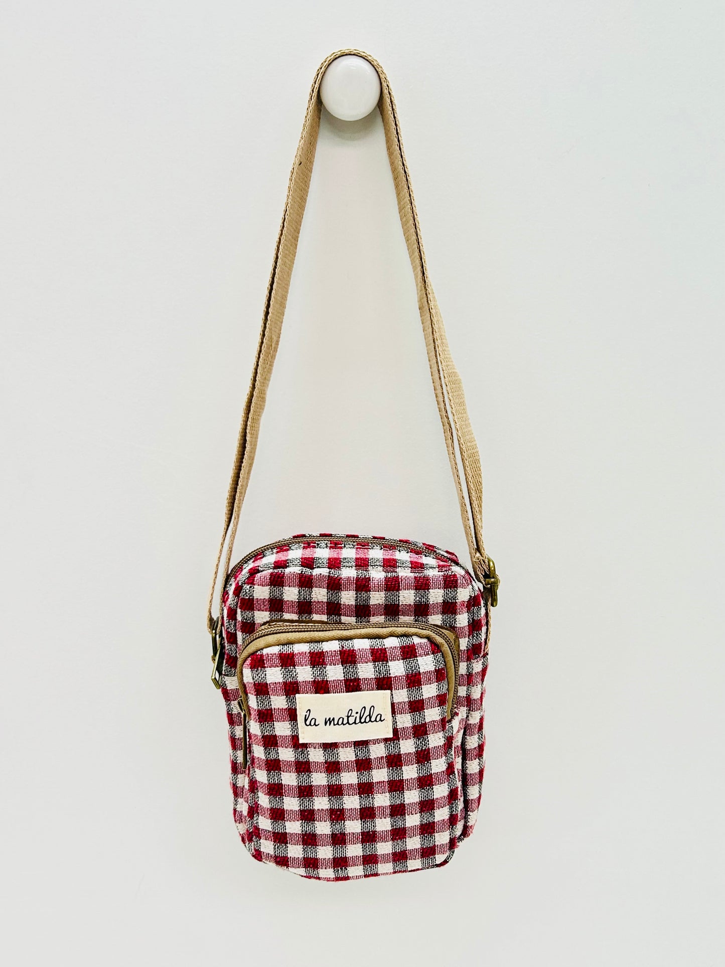 Bolso Cuelga Móvil Ghingham Rojo-Negro