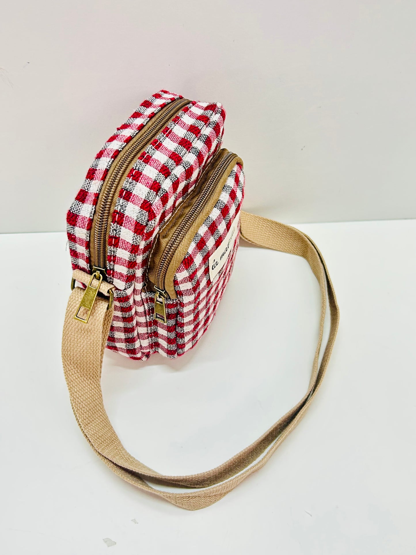 Bolso Cuelga Móvil Ghingham Rojo-Negro