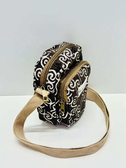 Bolso Cuelga Móvil marrón Hilo Plata