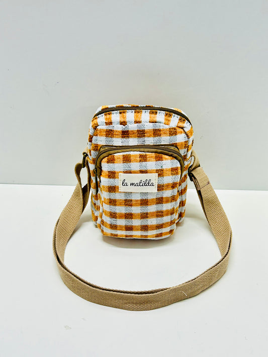 Bolso Cuelga Móvil Ghingham Mostaza