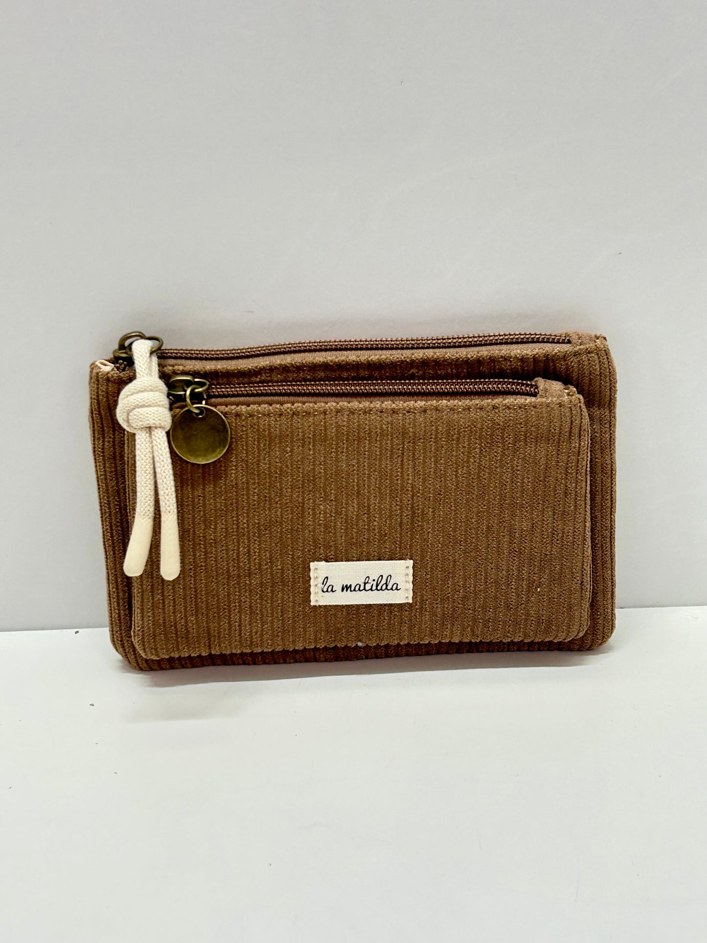 Monedero doble compartimento Pana Marrón Tostado