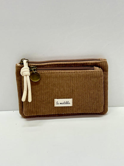 Monedero doble compartimento Pana Marrón Tostado