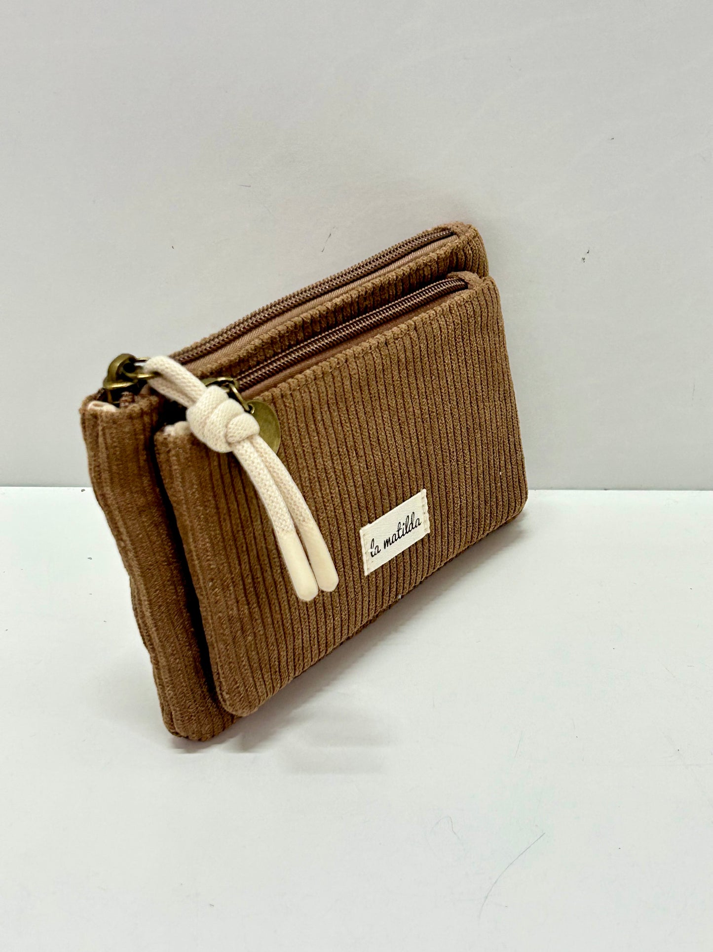 Monedero doble compartimento Pana Marrón Tostado